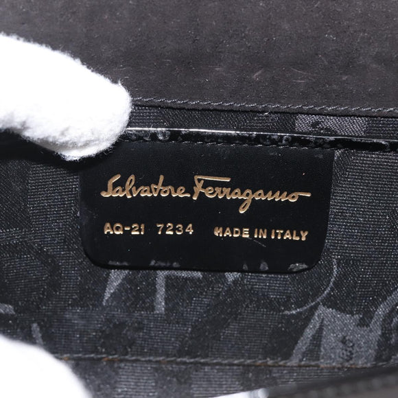 Salvatore Ferragamo Chain Gancini Shoulder Bag Enamel Black Gold Auth 142666