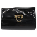 Salvatore Ferragamo Chain Gancini Shoulder Bag Enamel Black Gold Auth 142666-2