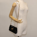 Salvatore Ferragamo Chain Gancini Shoulder Bag Enamel Black Gold Auth 142666-22