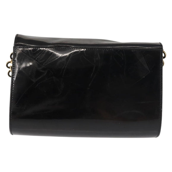 Salvatore Ferragamo Chain Gancini Shoulder Bag Enamel Black Gold Auth 142666