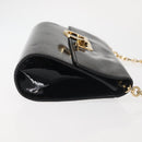 Salvatore Ferragamo Chain Gancini Shoulder Bag Enamel Black Gold Auth 142666-4