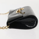 Salvatore Ferragamo Chain Gancini Shoulder Bag Enamel Black Gold Auth 142666-5