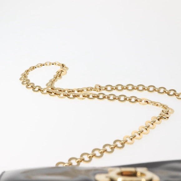 Salvatore Ferragamo Chain Gancini Shoulder Bag Enamel Black Gold Auth 142666