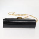 Salvatore Ferragamo Chain Gancini Shoulder Bag Enamel Black Gold Auth 142666-9