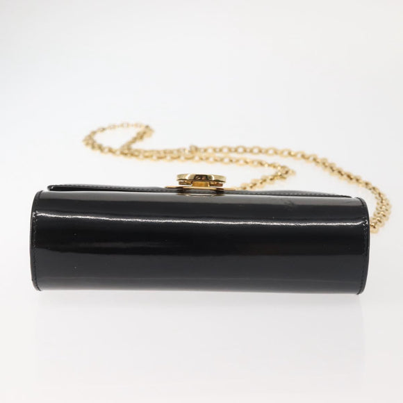 Salvatore Ferragamo Chain Gancini Shoulder Bag Enamel Black Gold Auth 142666