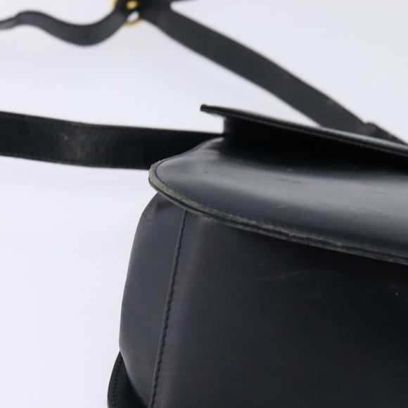 Salvatore Ferragamo Gancini Hand Bag Leather Navy Gold Auth 142667