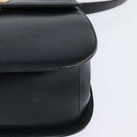 Salvatore Ferragamo Gancini Hand Bag Leather Navy Gold Auth 142667