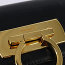 Salvatore Ferragamo Gancini Hand Bag Leather Navy Gold Auth 142667-15