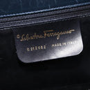 Salvatore Ferragamo Gancini Hand Bag Leather Navy Gold Auth 142667-17