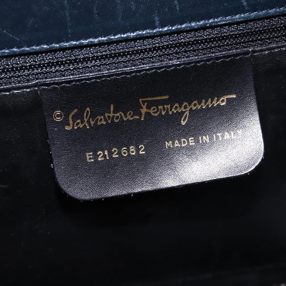 Salvatore Ferragamo Gancini Hand Bag Leather Navy Gold Auth 142667