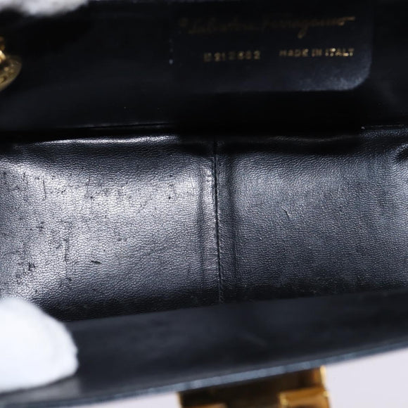 Salvatore Ferragamo Gancini Hand Bag Leather Navy Gold Auth 142667