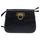 Salvatore Ferragamo Gancini Hand Bag Leather Navy Gold Auth 142667-2