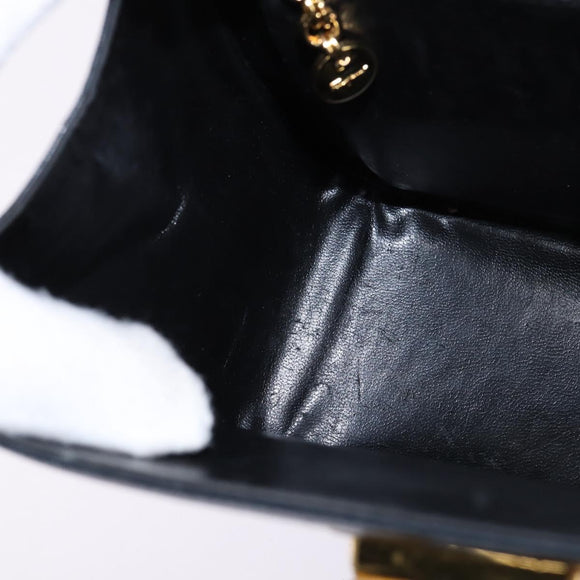 Salvatore Ferragamo Gancini Hand Bag Leather Navy Gold Auth 142667