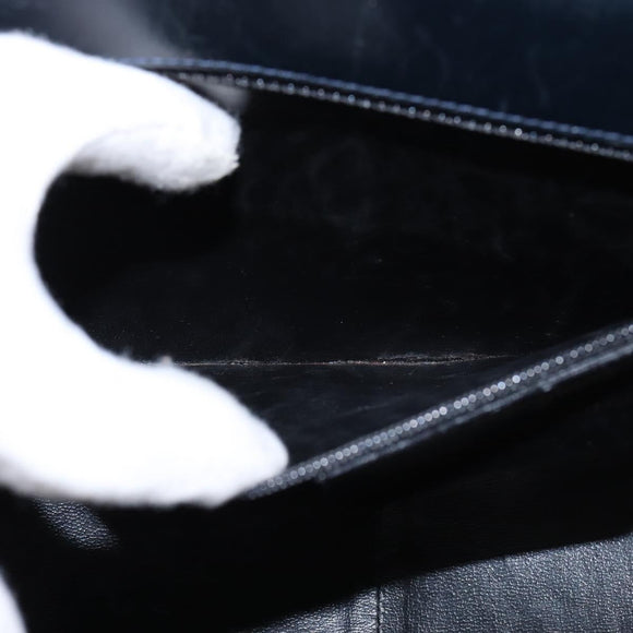 Salvatore Ferragamo Gancini Hand Bag Leather Navy Gold Auth 142667