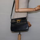 Salvatore Ferragamo Gancini Hand Bag Leather Navy Gold Auth 142667-22