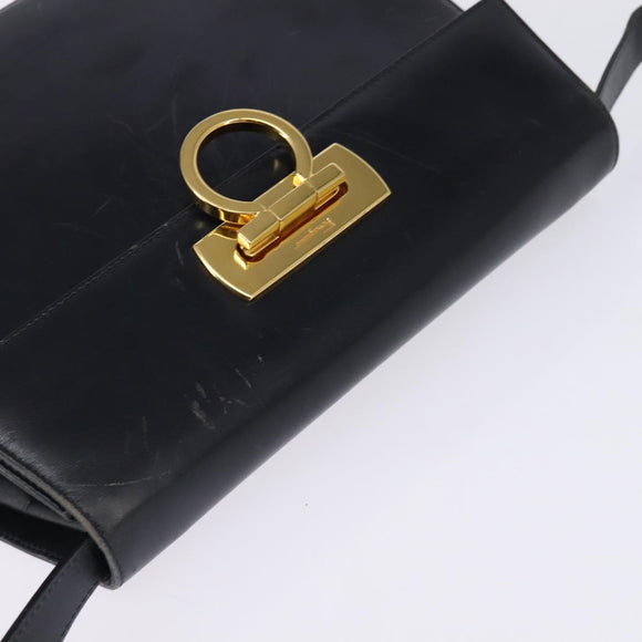 Salvatore Ferragamo Gancini Hand Bag Leather Navy Gold Auth 142667