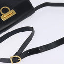 Salvatore Ferragamo Gancini Hand Bag Leather Navy Gold Auth 142667-7