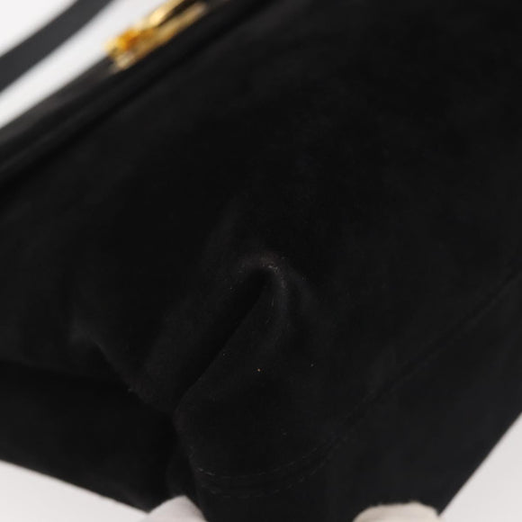 Salvatore Ferragamo Gancini Shoulder Bag Suede Black Gold Auth 142668