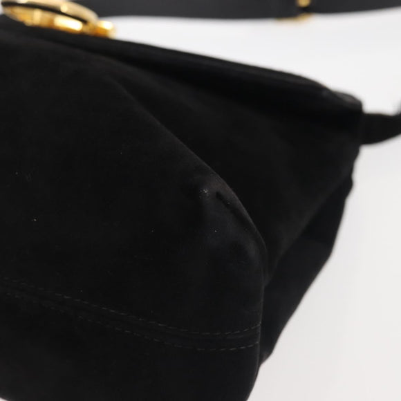 Salvatore Ferragamo Gancini Shoulder Bag Suede Black Gold Auth 142668