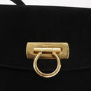 Salvatore Ferragamo Gancini Shoulder Bag Suede Black Gold Auth 142668-18