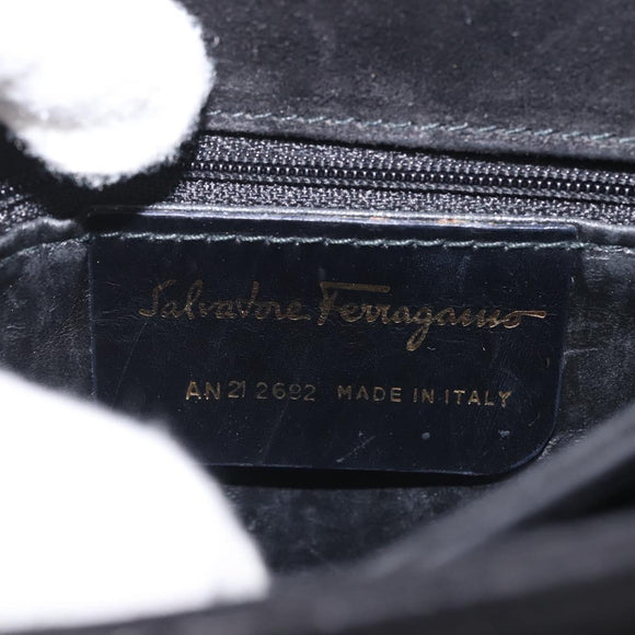 Salvatore Ferragamo Gancini Shoulder Bag Suede Black Gold Auth 142668
