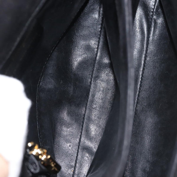 Salvatore Ferragamo Gancini Shoulder Bag Suede Black Gold Auth 142668