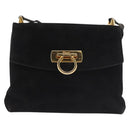 Salvatore Ferragamo Gancini Shoulder Bag Suede Black Gold Auth 142668-13