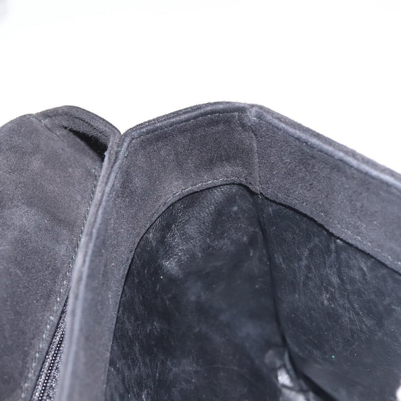 Salvatore Ferragamo Gancini Shoulder Bag Suede Black Gold Auth 142668