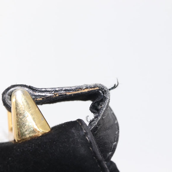 Salvatore Ferragamo Gancini Shoulder Bag Suede Black Gold Auth 142668