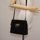 Salvatore Ferragamo Gancini Shoulder Bag Suede Black Gold Auth 142668-25