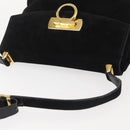 Salvatore Ferragamo Gancini Shoulder Bag Suede Black Gold Auth 142668-6
