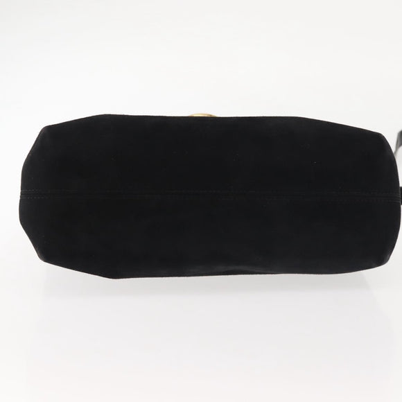 Salvatore Ferragamo Gancini Shoulder Bag Suede Black Gold Auth 142668