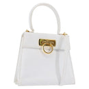 Salvatore Ferragamo Gancini Hand Bag Leather 2way White Gold Auth 142669-1