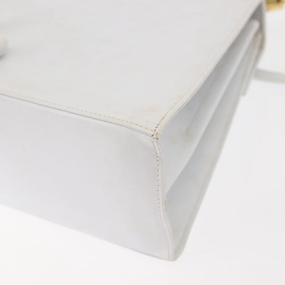 Salvatore Ferragamo Gancini Hand Bag Leather 2way White Gold Auth 142669