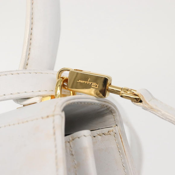 Salvatore Ferragamo Gancini Hand Bag Leather 2way White Gold Auth 142669