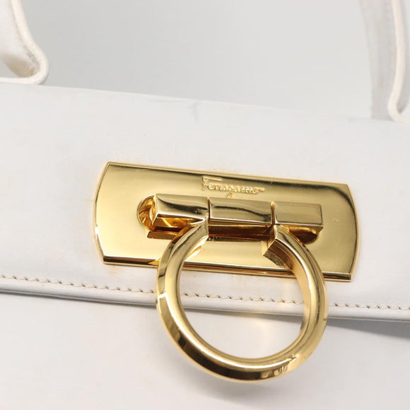 Salvatore Ferragamo Gancini Hand Bag Leather 2way White Gold Auth 142669