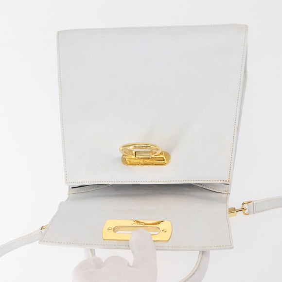 Salvatore Ferragamo Gancini Hand Bag Leather 2way White Gold Auth 142669