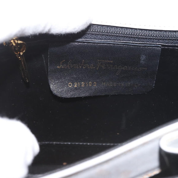 Salvatore Ferragamo Gancini Hand Bag Leather 2way White Gold Auth 142669