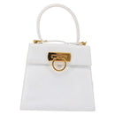 Salvatore Ferragamo Gancini Hand Bag Leather 2way White Gold Auth 142669-13