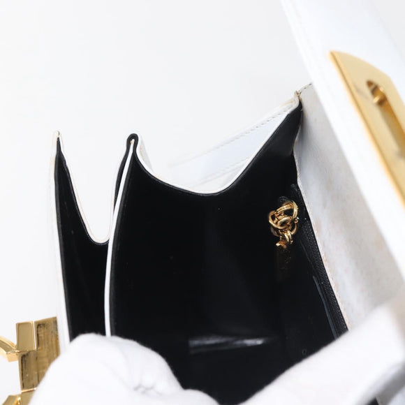 Salvatore Ferragamo Gancini Hand Bag Leather 2way White Gold Auth 142669