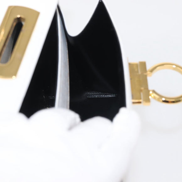 Salvatore Ferragamo Gancini Hand Bag Leather 2way White Gold Auth 142669