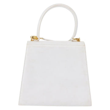 Salvatore Ferragamo Gancini Hand Bag Leather 2way White Gold Auth 142669 - 0