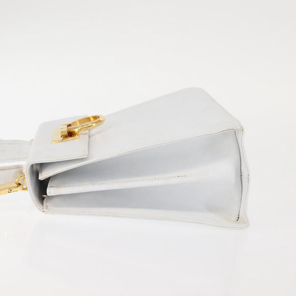 Salvatore Ferragamo Gancini Hand Bag Leather 2way White Gold Auth 142669