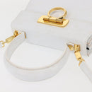 Salvatore Ferragamo Gancini Hand Bag Leather 2way White Gold Auth 142669-6