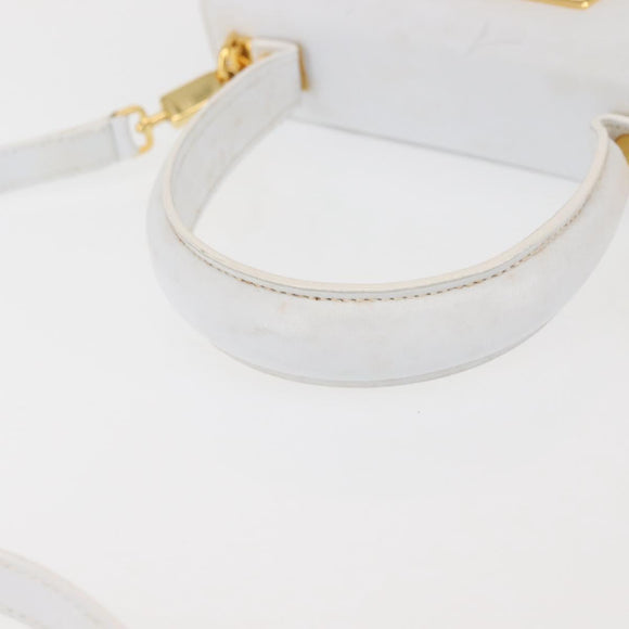 Salvatore Ferragamo Gancini Hand Bag Leather 2way White Gold Auth 142669