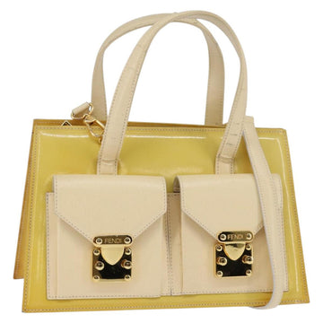 FENDI Hand Bag Patent leather 2way Yellow gold Auth 142671