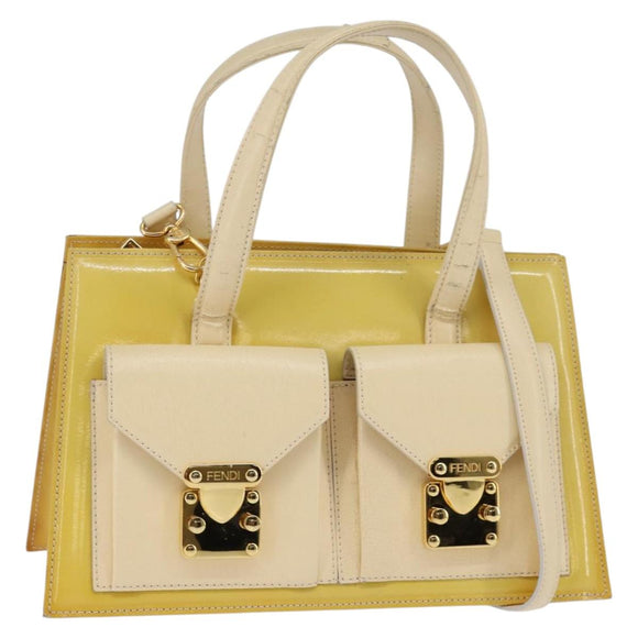 FENDI Hand Bag Patent leather 2way Yellow gold Auth 142671