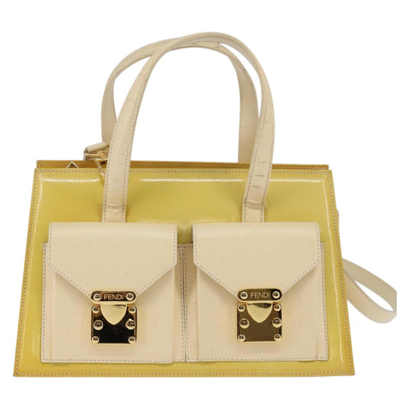 FENDI Hand Bag Patent leather 2way Yellow gold Auth 142671