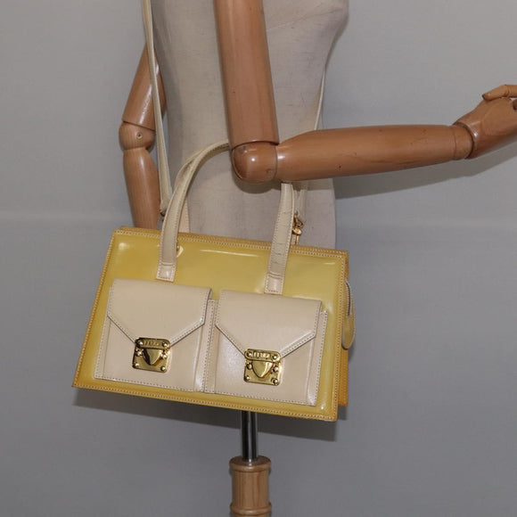 FENDI Hand Bag Patent leather 2way Yellow gold Auth 142671