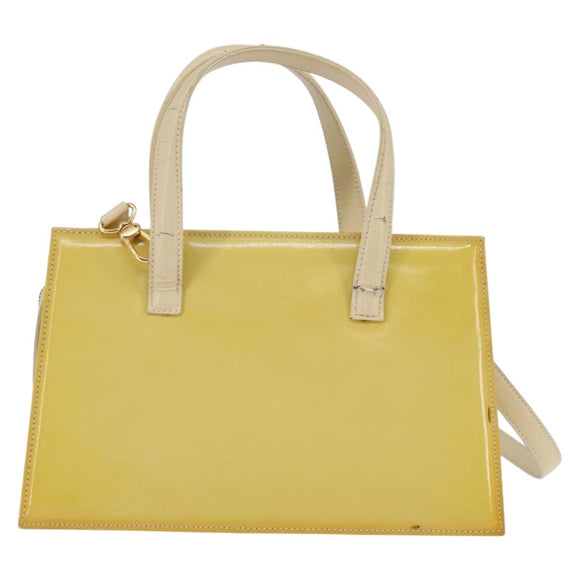 FENDI Hand Bag Patent leather 2way Yellow gold Auth 142671